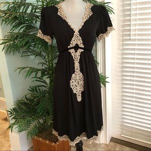 Victoria Secret Moda Black Dress Ivory Embroidery